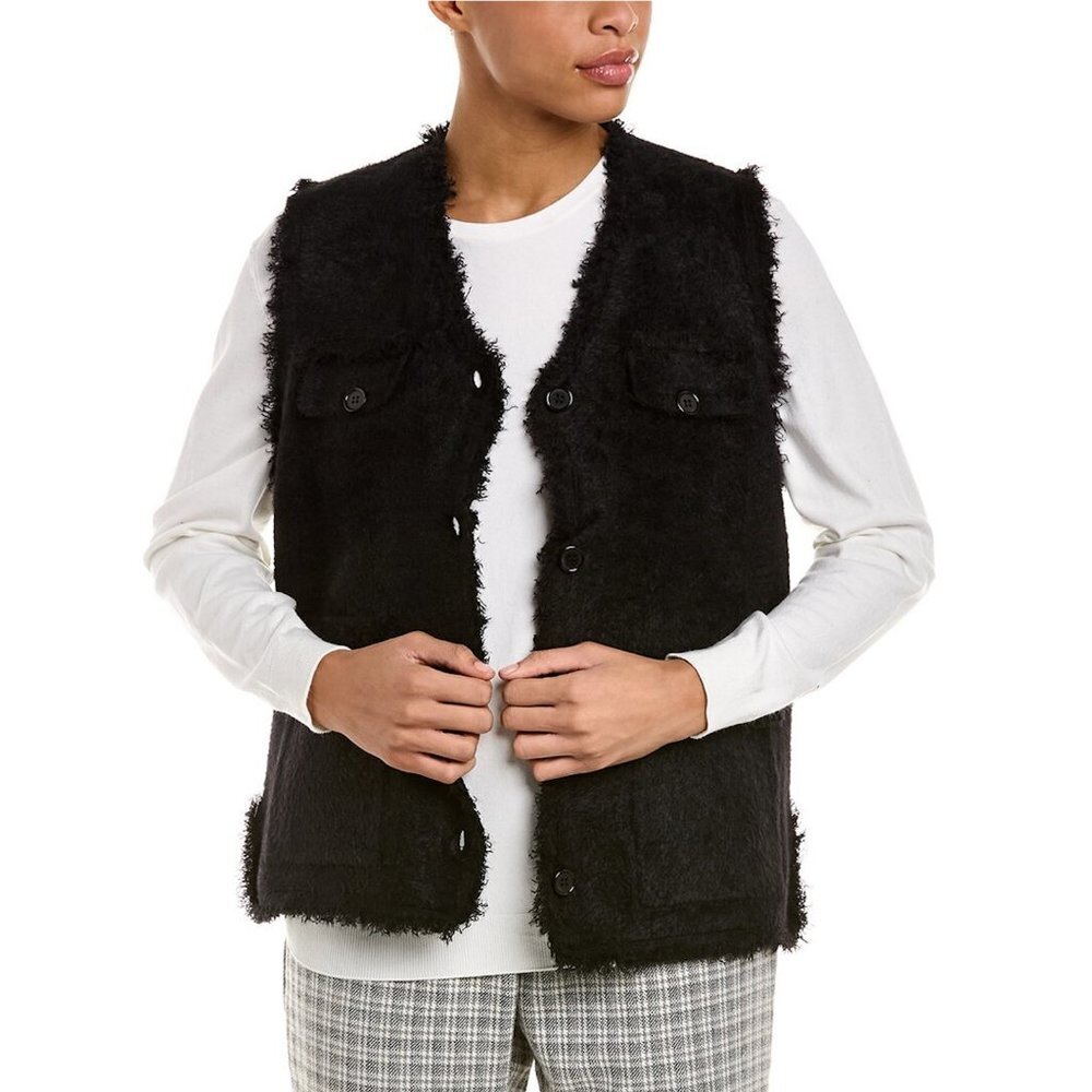 NWT New $138 Max Studio Fur Black Vest With Pockets Size M
